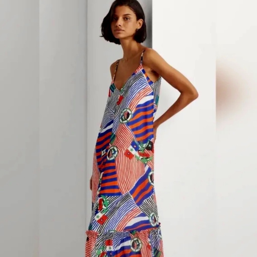 Lauren Ralph Lauren Nautical Printed Sleeveless Georgette Maxi Dress - WORN ONCE